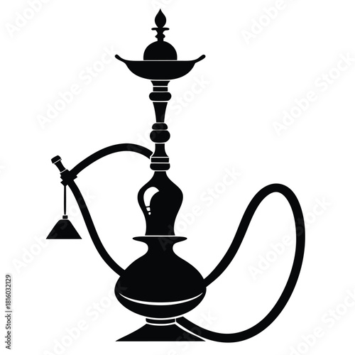 hookah black and white silhouette on white background