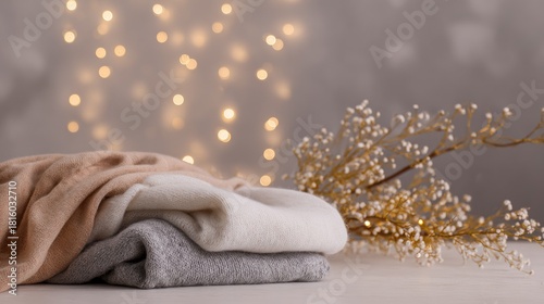 Cozy winter background with textiles for seasonal and home decor designs.