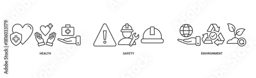 HSE banner web icon vector illustration for Health Safety Environment in the corporate occupational safety and health