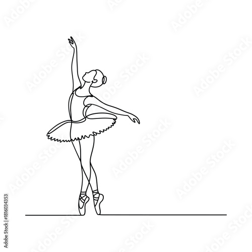 Elegant ballerina in a graceful pose drawn with a single line