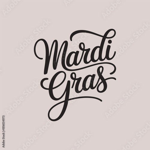 Mardi Gras written in a joining script style with a bold and stylish stroke in vibrant vector format, designed as festive decorative typography ideal for carnival graphics, party invitations, festival