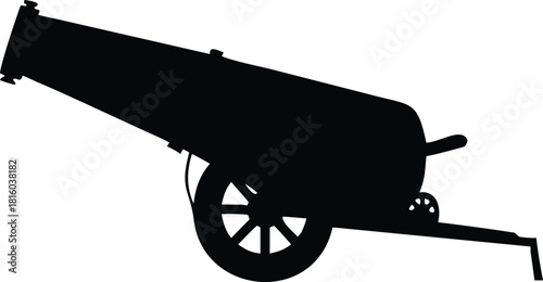 A black silhouette of a historical cannon showcasing its classic design and structure