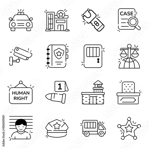 Set of Law and Justice linear Icons 