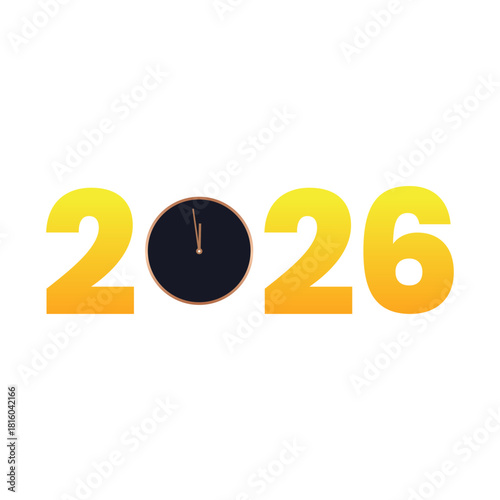 Gold text 2026 shining brightly the number 0 becomes a clock with a festive atmosphere, Gold quotes, quotes 2026
