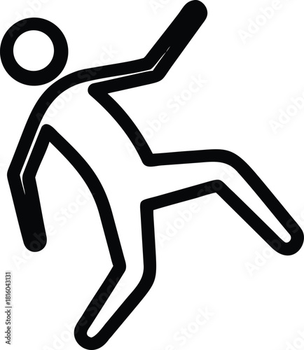 A simple black and white illustration depicts a stick figure falling forward