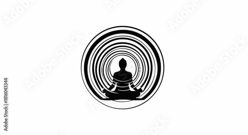 Silhouette of person meditating in a circular, concentric tunnel symbolizing inner peace and mindfulness