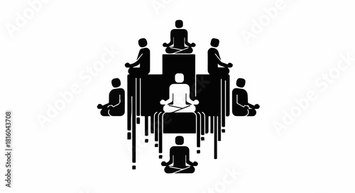 Group meditating in a peaceful geometric pattern of interconnectedness