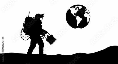 Astronaut exploring a new world with Earth in the distance