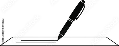 A black pen writing on a white rectangular surface simple illustration