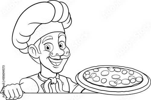 A chef cook holding a pizza...