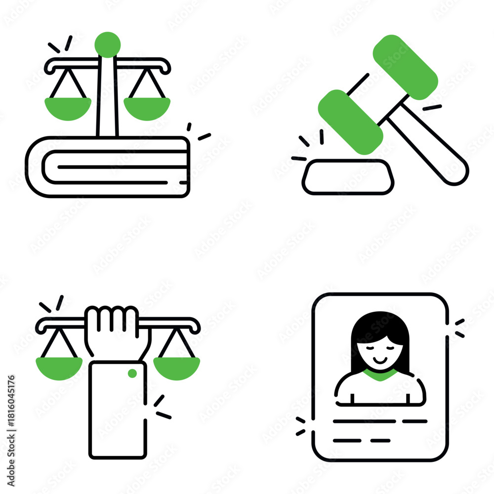Fototapeta premium Set of Justice, Law and Fairness Flat Icons 