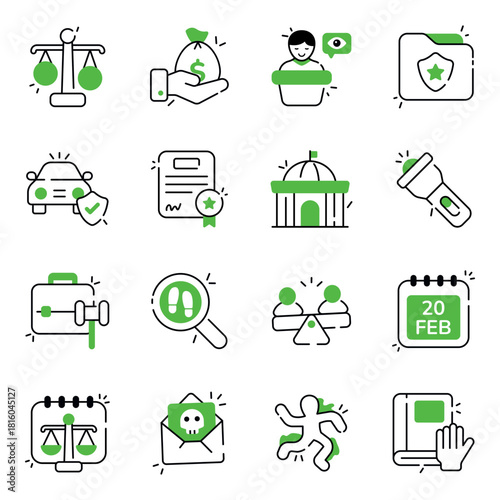 Set of Justice and Fairness Flat Icons 