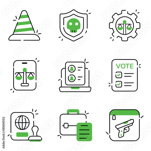 Set of Law and Fairness Flat Icons 