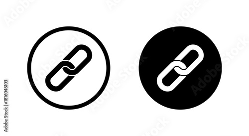 Chain link icon in black circle. URL connection symbol. Hyperlink attachment sign