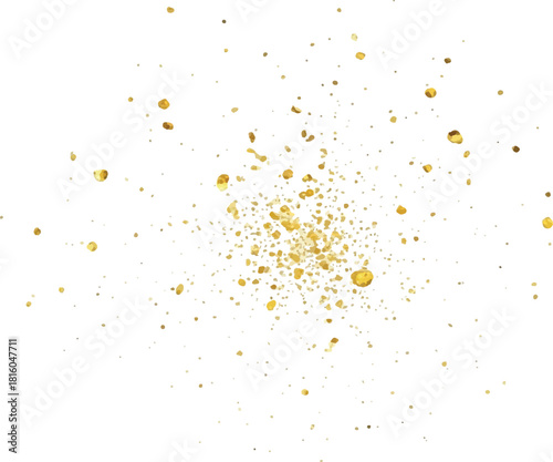 Golden glitter explosion abstract splash of gold dust particles isolated on white background for festive designs