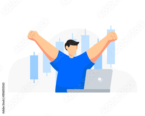 Happy businessman vector, with profit graph. Business analytics professionals guiding investment strategy 