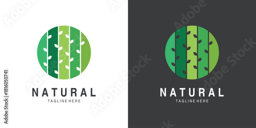 Striped green circle plant logo design