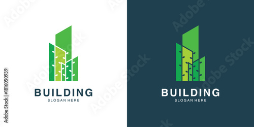Green city building skyscraper logo design