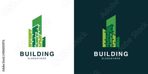 Green city building skyscraper logo design