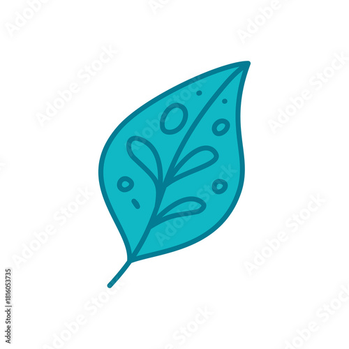 A blue leaf with decorative interior patterns, creating a unique and artistic botanical style. Suitable for creative graphics, decorative elements, modern illustrations, and stylized nature designs.