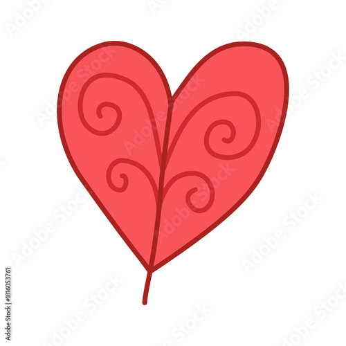 A heart-shaped leaf with gentle line ornaments inside, giving it a soft and charming botanical appearance. Great for decorative visuals, eco-themed graphics, floral patterns, and romantic nature