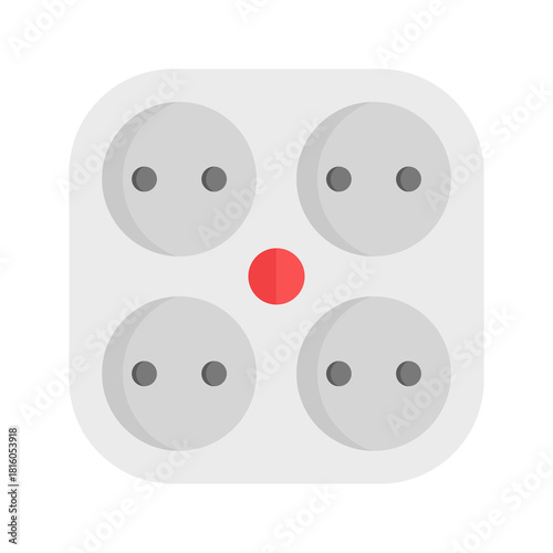 A square-shaped four-hole white power socket illustration with clear geometric lines. Ideal for modern electrical visuals, home and office icons, appliance graphics, and energy-themed vector designs.