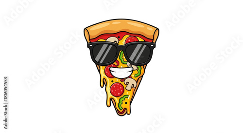 Cool and confident pizza slice with sunglasses enjoying carefree expression showing summer vibes
