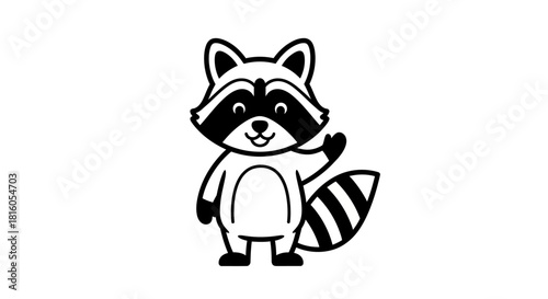 Adorable raccoon character design in monochrome simplicity suitable for diverse projects