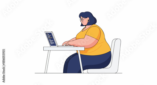 Woman Coding on Laptop at Desk, Office Setting