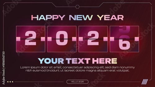 Modern Happy New Year 2026. Perfect for technology banners, social posts, web headers, countdown layouts, and New Year promotions.