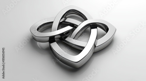 Polished steel interlocking geometric shapes creating a design