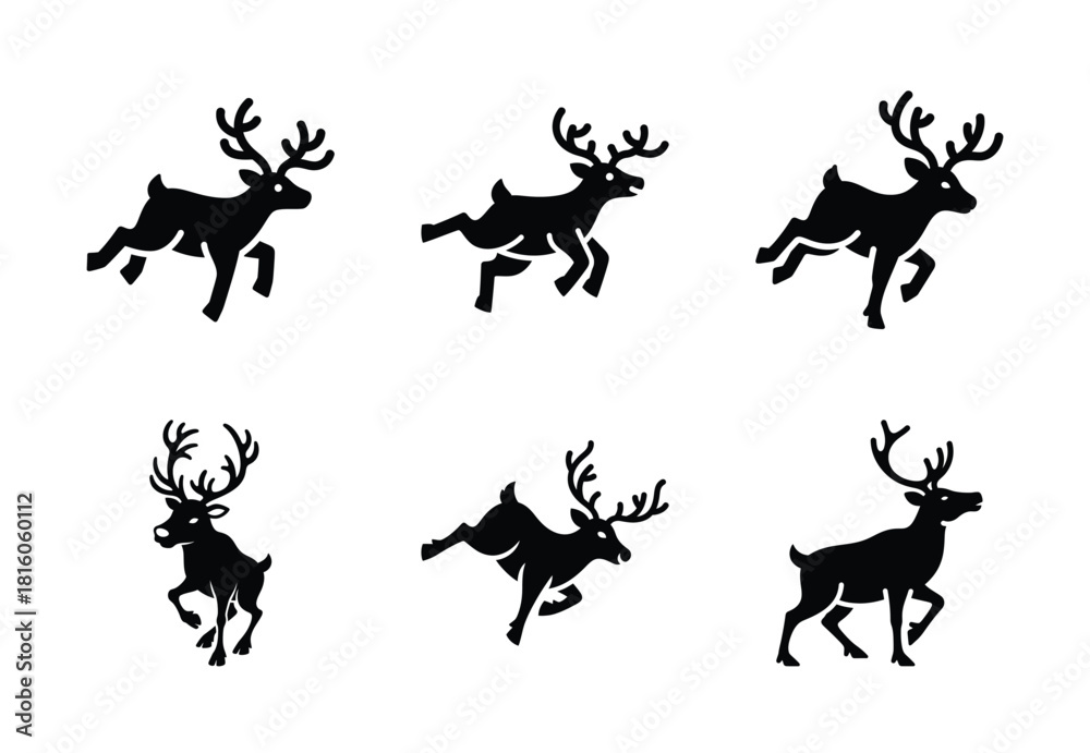 Fototapeta premium christmas clumsy reindeer silhouette icon set collection with spiral and solid styles