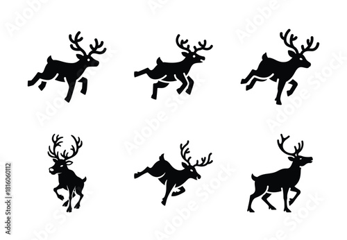 christmas clumsy reindeer silhouette icon set collection with spiral and solid styles