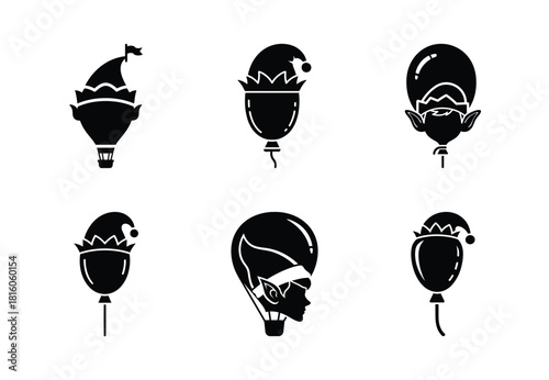 christmas elf balloon silhouette icon set collection with spiral and solid styles