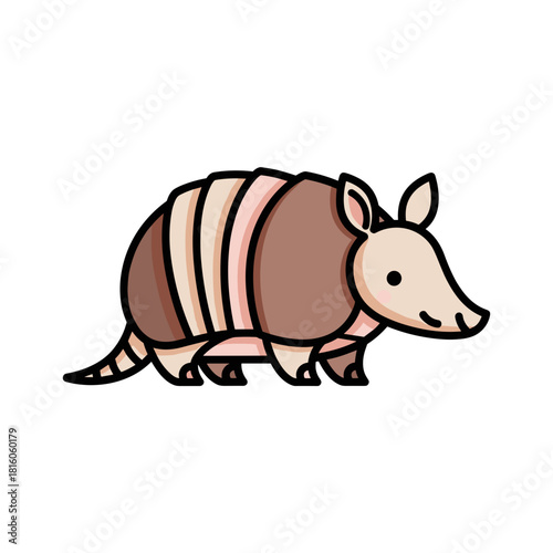 Cartoon armadillo character with colorful stripes standing pose  