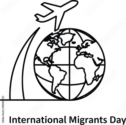 Vector art of International Migrants Day logo featuring a globe and an airplane 