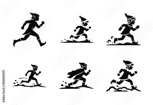 christmas elf snow sprint silhouette icon set collection with spiral and solid styles
