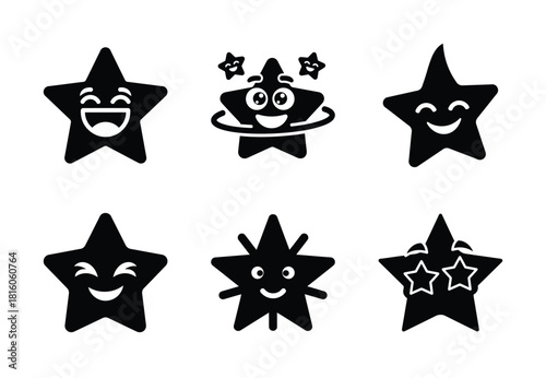 christmas giggle star silhouette icon set collection with spiral and solid styles