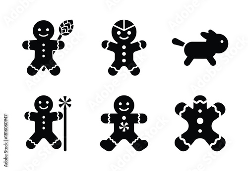 christmas gingerbread peppermint hop silhouette icon set collection with spiral and solid styles