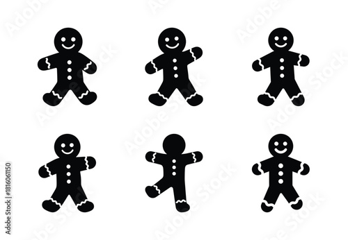 christmas gingerbread tiptoe silhouette icon set collection with spiral and solid styles