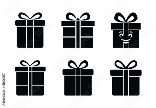 christmas jolly present pop silhouette icon set collection with spiral and solid styles