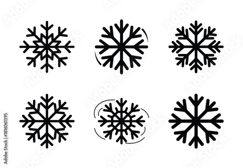 christmas merry snowflake spin silhouette icon set collection with spiral and solid styles