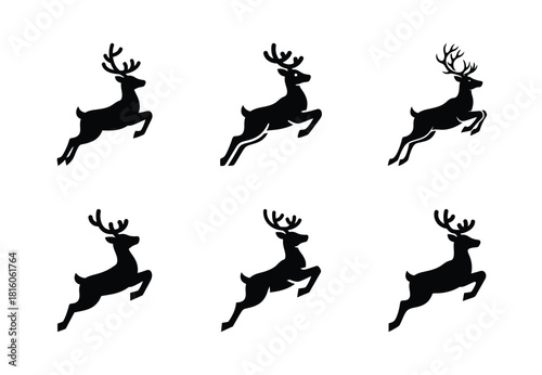 christmas reindeer hop silhouette icon set collection with spiral and solid styles