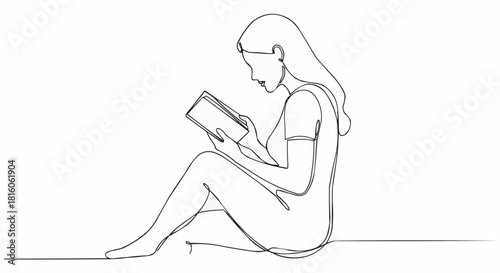 Young Woman Sitting and Reading a Book Sketch.