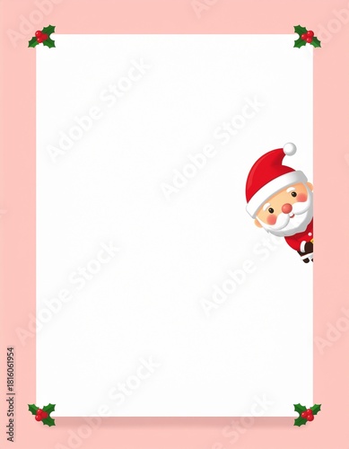 cute kawaii santa peeking from corners with blank middle