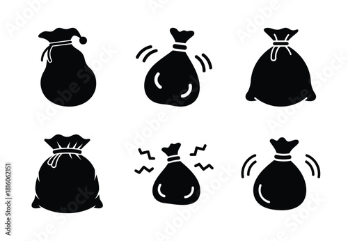 christmas santa bag wiggle silhouette icon set collection with spiral and solid styles