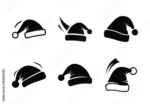 christmas santa hat bounce silhouette icon set collection with spiral and solid styles