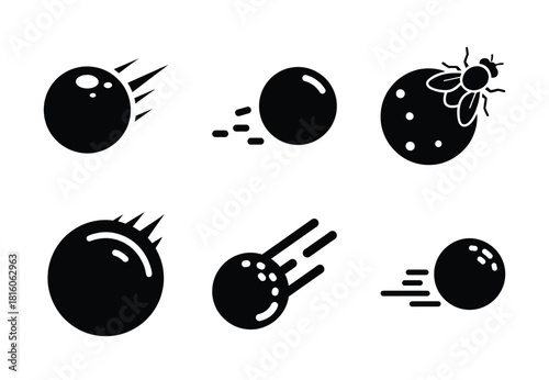 christmas snowball fly silhouette icon set collection with spiral and solid styles