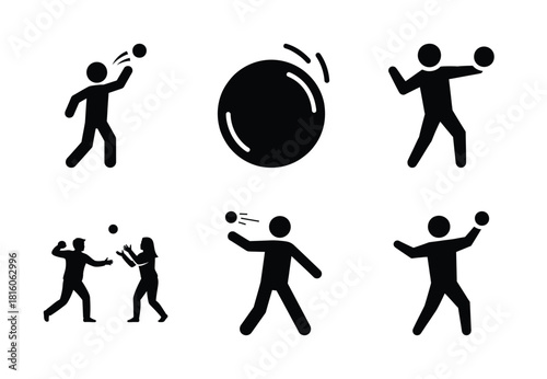 christmas snowball toss silhouette icon set collection with spiral and solid styles