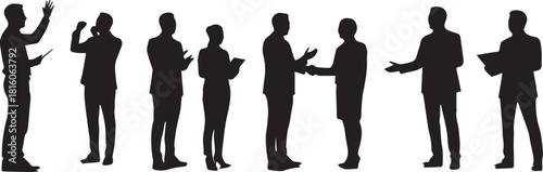 Silhouette Collection Diverse Professionals Engaged in Communication and Interaction in Business Contexts